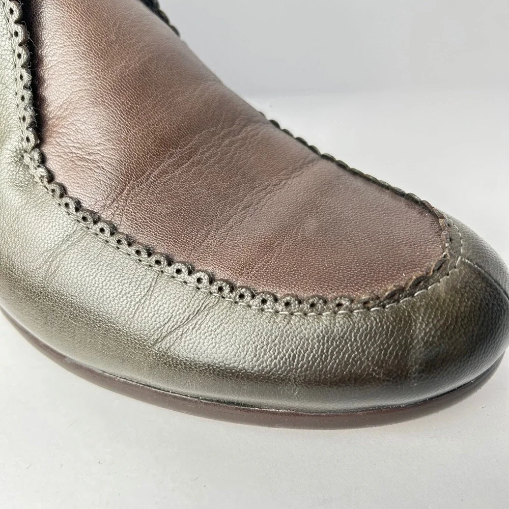Mona Flying Leather Ankle Boots Block Heel Lace Up Scalloped Trim US 8.5,‎ EU 40